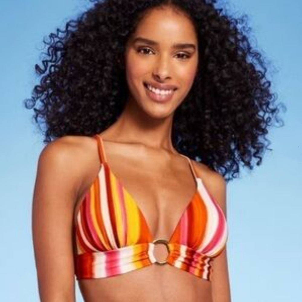 Striped Bikini Top - Red, Orange, White Size Small